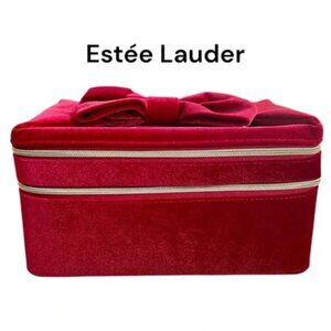2024 Estee Lauder Red Bow Velvet Holiday Travel Makeup Case